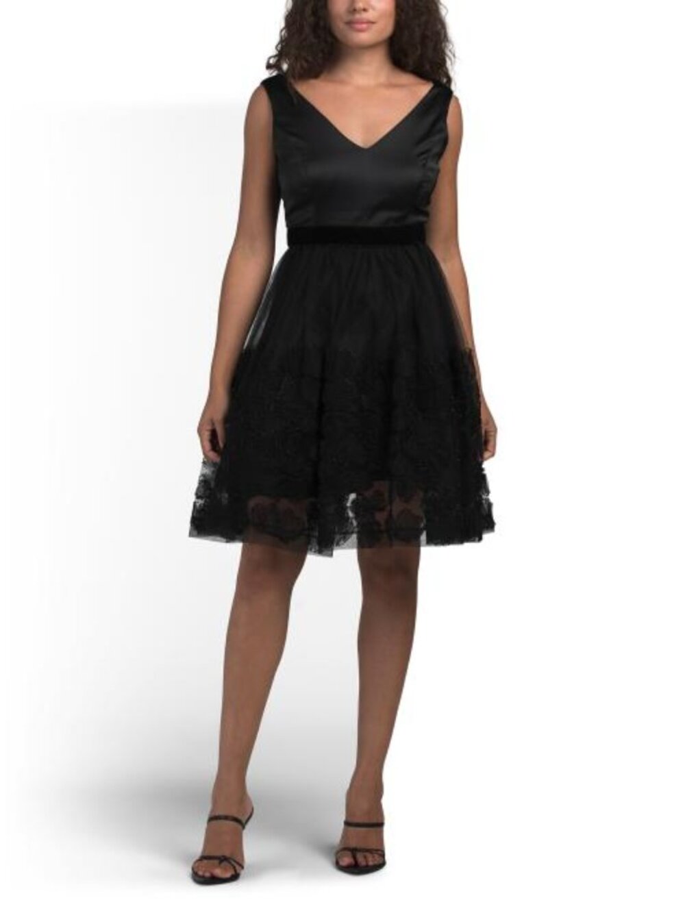 TAYLOR Tulle V-neck Cocktail Mini Dress